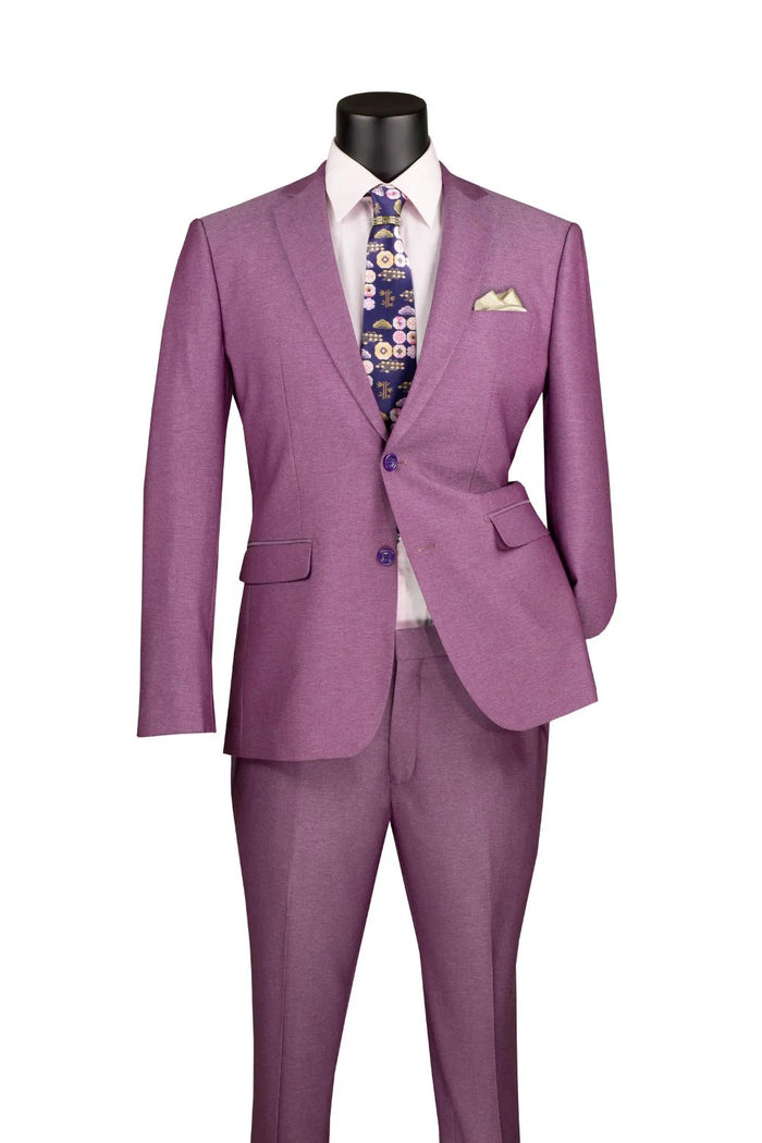 Men's Slim Fit 2 Piece Suit Single Breasted 2 Button Design Burgundy