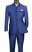 Oriental Collection - Banded Collar Slim Fit Suit Shiny Sharkskin 2 Piece Blue
