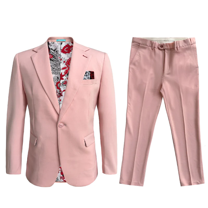 Cotton Suit - Summer Stretch Fabric - Mens Cotton-Stretch Fashion Suit Pink S9010 Modern Fit