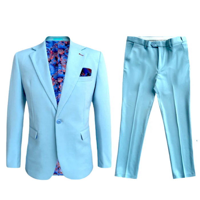 Cotton Suit - Summer Stretch Fabric - Mens Cotton-Stretch Fashion Suit Sky S9010 Modern Fit