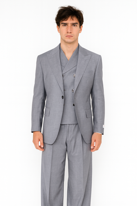 Tiglio Rosso Suit  - Classic Fit Athletic Cut 100% Wool Super 150s Italian Fabric Peak Lapel in Color Light Gray