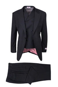 Tiglio Rosso Suit  - Classic Fit Athletic Cut 100% Wool Super 150s Italian Fabric Peak Lapel in Color Black