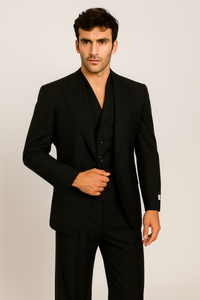 Tiglio Rosso Suit  - Classic Fit Athletic Cut 100% Wool Super 150s Italian Fabric Peak Lapel in Color Black