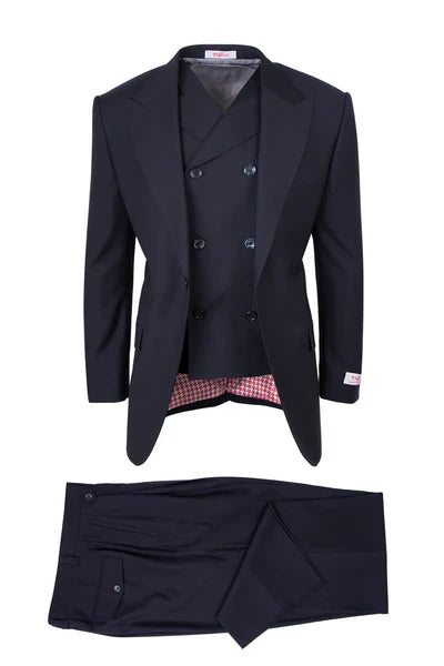 Tiglio Rosso Suit  - Classic Fit Athletic Cut 100% Wool Super 150s Italian Fabric Peak Lapel in Color Navy