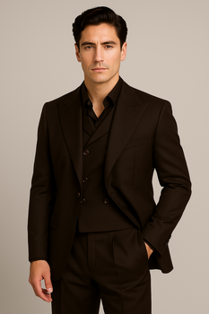 Tiglio Rosso Suit  - Classic Fit Athletic Cut 100% Wool Super 150s Italian Fabric Peak Lapel in Color Dark Brown