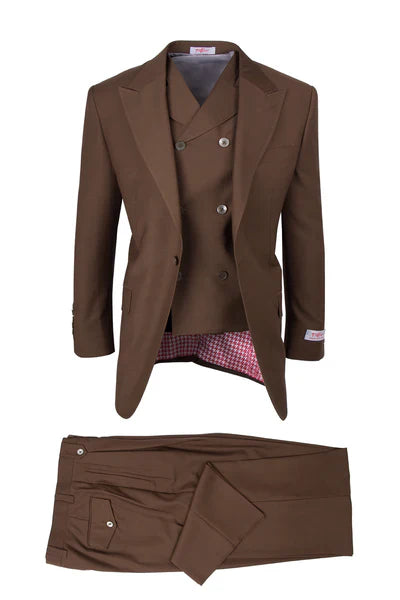 Tiglio Rosso Suit  - Classic Fit Athletic Cut 100% Wool Super 150s Italian Fabric Peak Lapel in Color Brown