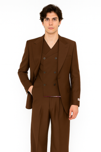Tiglio Rosso Suit  - Classic Fit Athletic Cut 100% Wool Super 150s Italian Fabric Peak Lapel in Color Brown