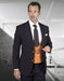 Mens Modern Fit Wool 2 button Suit with Scoop Neck Vest in Navy Blue