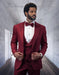 Statement Men's Burgundy Patterned Vested Tuxedo with Bowtie