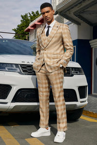 Tan Suits For Wedding - Tan Groomsmen Suits - Tan Hybrid Fit Tuxedo
