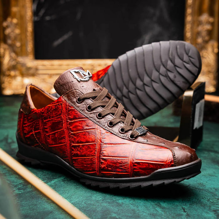 Marco Di Milano Saulo Men's Shoes Cognac Exotic Ostich / Alligator Casual Sneakers - Image 8