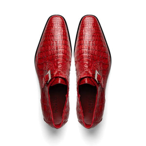 Marco Di Milano Rovigo Men' Shoes Red Genuine Caiman Crocodile Dress Single Monk-strap Loafers - Image 2