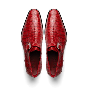 Marco Di Milano Rovigo Men' Shoes Red Genuine Caiman Crocodile Dress Single Monk-strap Loafers - Image 2