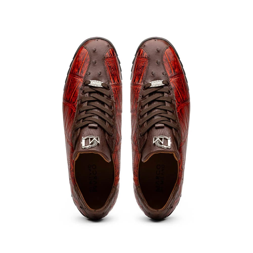 Marco Di Milano Saulo Men's Shoes Cognac Exotic Ostich / Alligator Casual Sneakers - Image 2