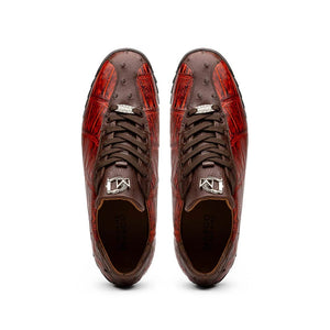 Marco Di Milano Saulo Men's Shoes Cognac Exotic Ostich / Alligator Casual Sneakers - Image 2