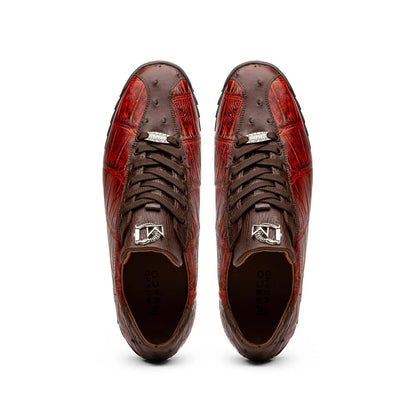 Marco Di Milano Saulo Men's Shoes Cognac Exotic Ostich / Alligator Casual Sneakers - Image 2