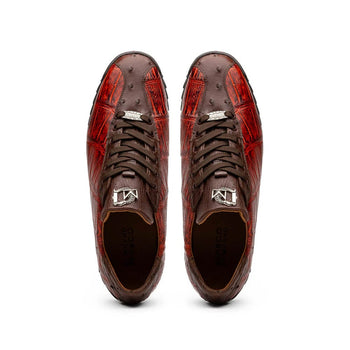 Marco Di Milano Saulo Men's Shoes Cognac Exotic Ostich / Alligator Casual Sneakers - Image 2
