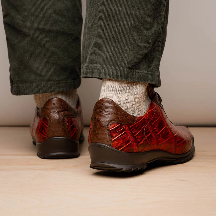 Marco Di Milano Saulo Men's Shoes Cognac Exotic Ostich / Alligator Casual Sneakers - Image 4