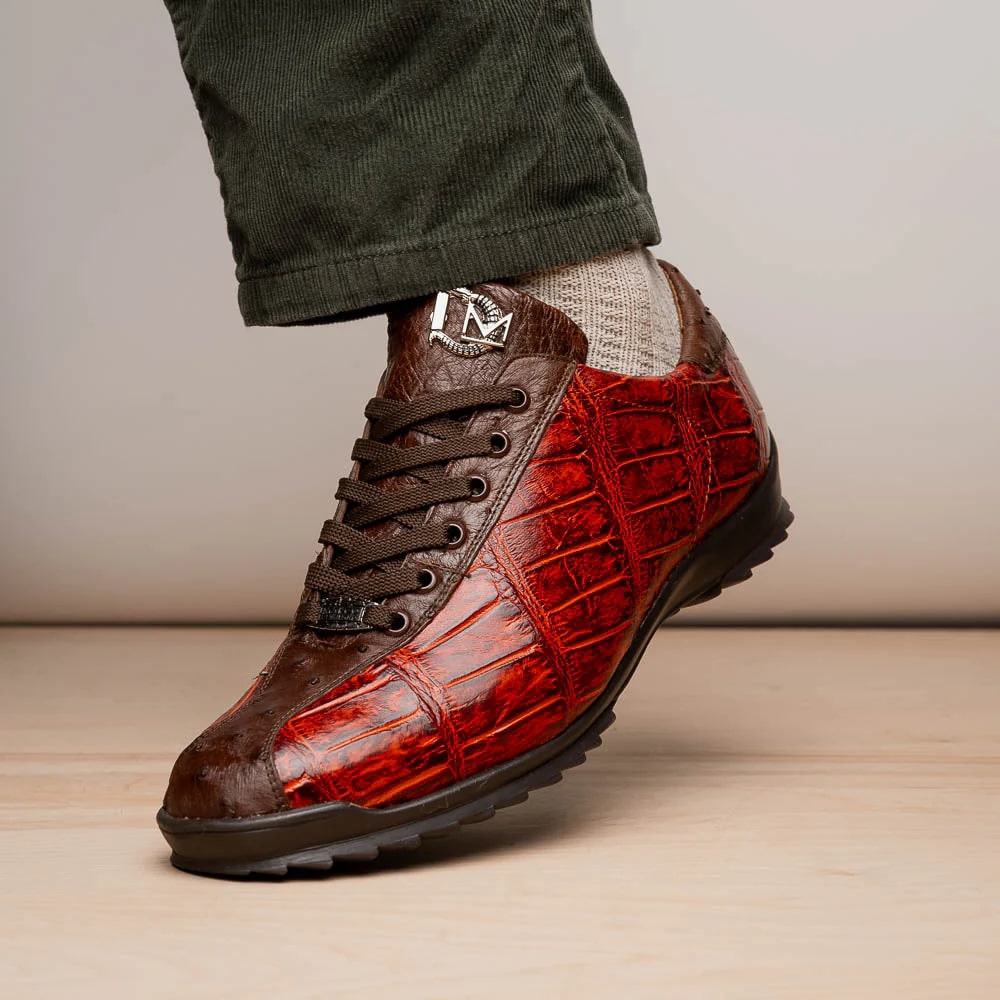Marco Di Milano Saulo Men's Shoes Cognac Exotic Ostich / Alligator Casual Sneakers - Image 5