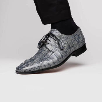 Marco Di Milano Tulum Men's Shoes Gray Exotic Crocodile Derby Oxfords - Image 8