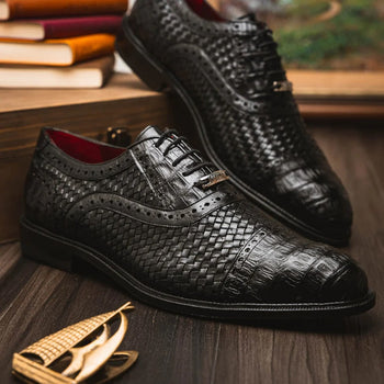 Marco Di Milano John Men's Shoes Exotic Caiman Crocodile / Woven Leather Dress Oxfords - Image 9