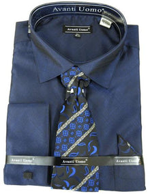 SKU#JA4182 Navy Colorful Men's Dress Shirt