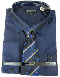 SKU#JA4182 Navy Colorful Men's Dress Shirt