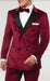 SKU#JA58269 Mens Burgundy Velvet Tuxedo - Velvet Suits Double Breasted Tuxedo Suits - Slim Fit