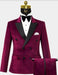 SKU#JA58270 Mens Burgundy Velvet Tuxedo - Velvet Suits Double Breasted Tuxedo Suits - Slim Fit