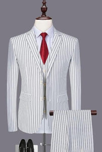 SKU#JA60387 White Suit With Black Pinstripes - 1920's 1940's Dress Suit