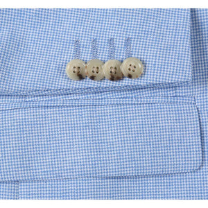 Mens Blazer - Cheap Priced Mens Sport Coat - Mens Classic Two Button Linen & Cotton Summer Sport Coat Blazer In Sky Blue Houndstooth