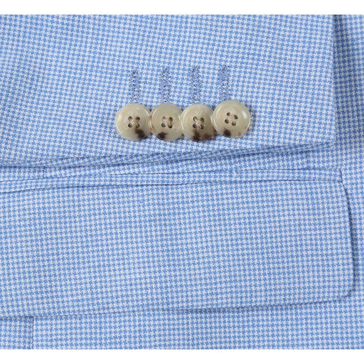 Mens Blazer - Cheap Priced Mens Sport Coat - Mens Classic Two Button Linen & Cotton Summer Sport Coat Blazer In Sky Blue Houndstooth