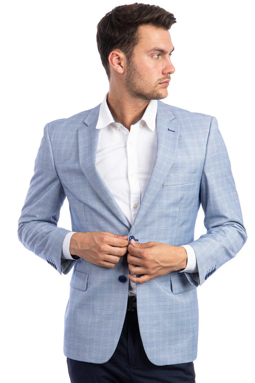 Saco vaquero - Western Sport Coat - Western Blazer-Men's Two Button Regular Fit Sport Coat In Sky Blue Glen Plaid