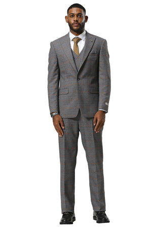 Men's Stacy Adams One Button Peak Lapel Suit With Double Breasted Vest in Grey Glen Plaid - Image 2