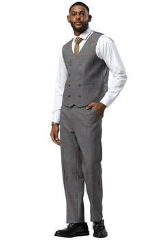 Men's Stacy Adams One Button Peak Lapel Suit With Double Breasted Vest in Grey Glen Plaid - Image 4
