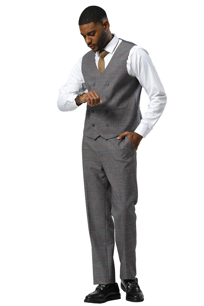 Men's Stacy Adams One Button Peak Lapel Suit With Double Breasted Vest in Grey Glen Plaid - Image 5