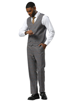 Men's Stacy Adams One Button Peak Lapel Suit With Double Breasted Vest in Grey Glen Plaid - Image 5