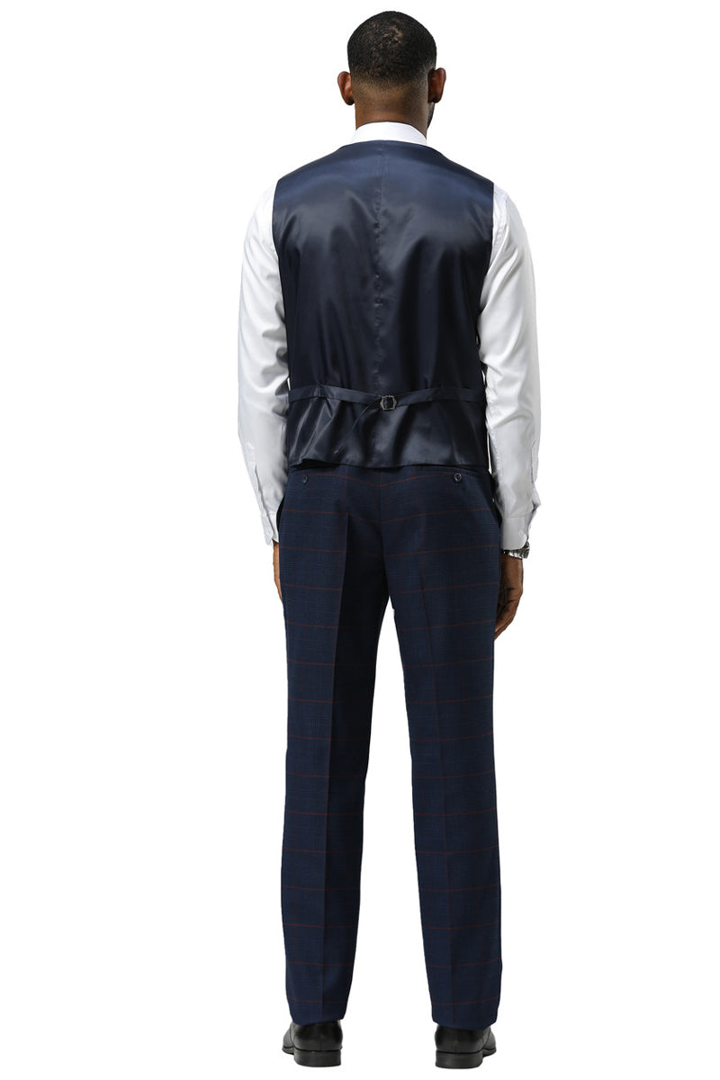 Men's Stacy Adams One Button Peak Lapel Suit With Double Breasted Vest in Navy Glen Plaid - Image 5