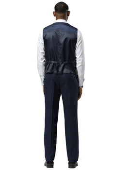 Men's Stacy Adams One Button Peak Lapel Suit With Double Breasted Vest in Navy Glen Plaid - Image 5