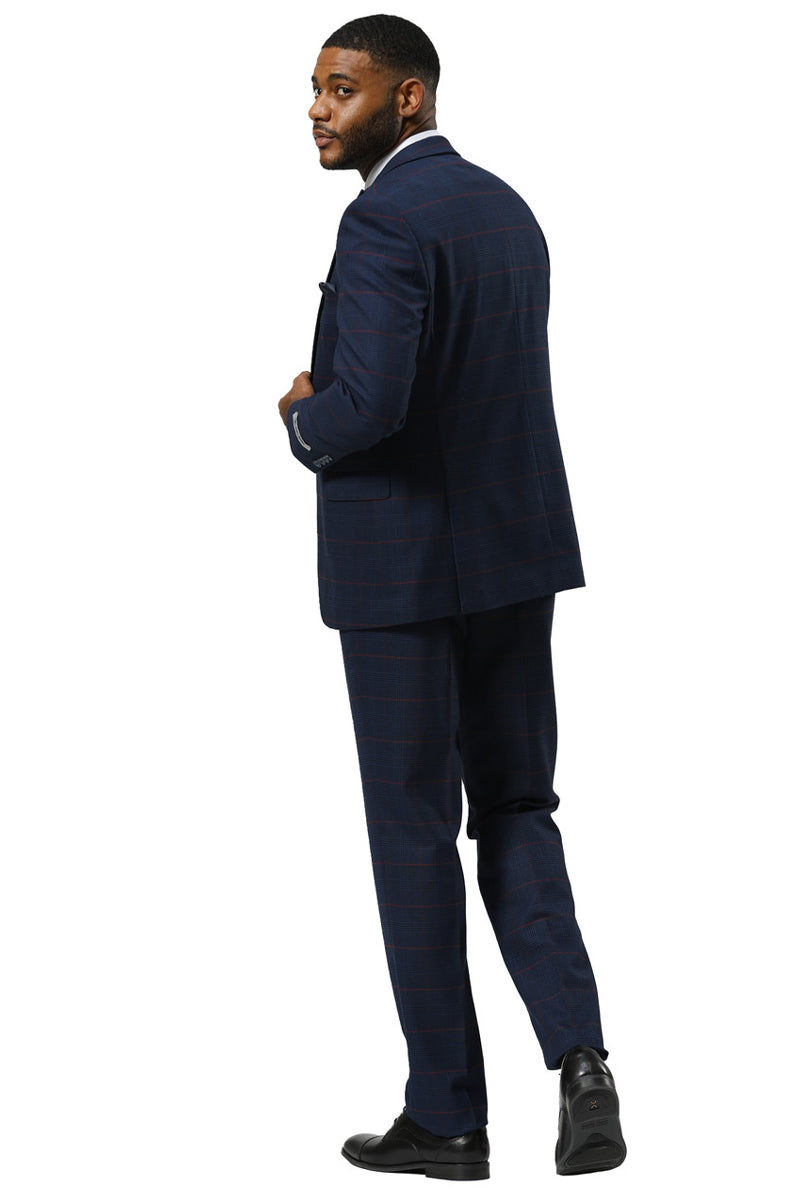 Men's Stacy Adams One Button Peak Lapel Suit With Double Breasted Vest in Navy Glen Plaid - Image 6