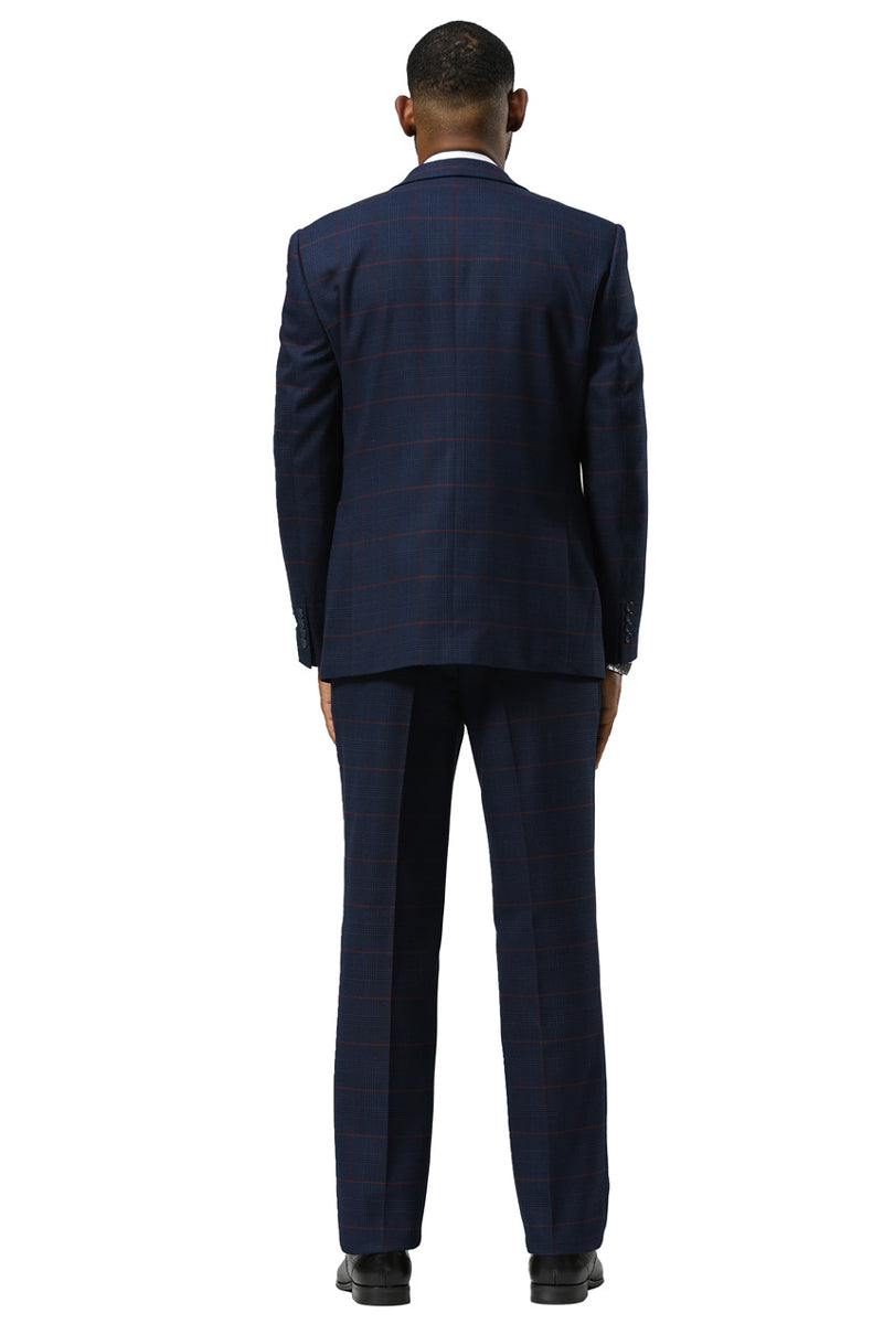 Men's Stacy Adams One Button Peak Lapel Suit With Double Breasted Vest in Navy Glen Plaid - Image 7
