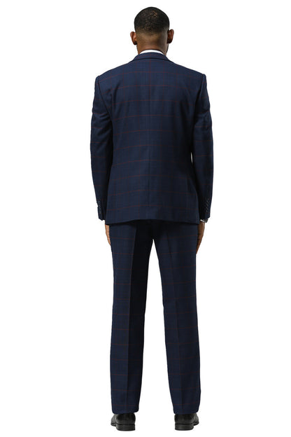 Men's Stacy Adams One Button Peak Lapel Suit With Double Breasted Vest in Navy Glen Plaid - Image 7