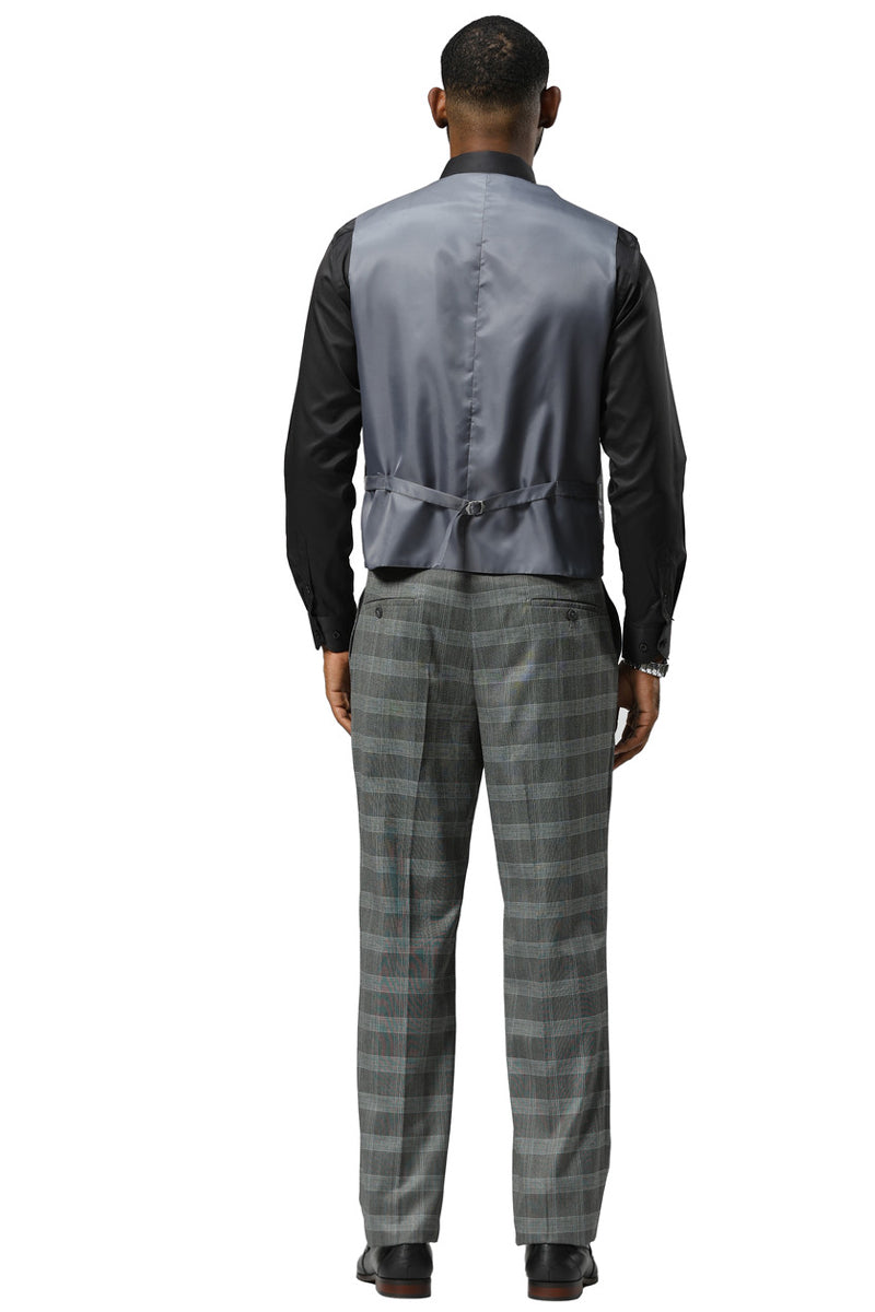 Men's Stacy Adams One Button Vested Peak Lapel Suit in Grey Glen Plaid - Image 5