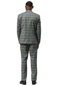 Men's Stacy Adams One Button Vested Peak Lapel Suit in Grey Glen Plaid