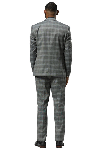 Men's Stacy Adams One Button Vested Peak Lapel Suit in Grey Glen Plaid - Image 6