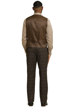 Men's Stacy Adams One Button Vested Peak Lapel Suit in Brown Glen Plaid - Image 6