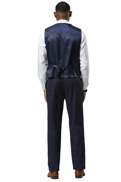 Men's Stacy Adams One Button Vested Peak Lapel Suit in Navy Glen Plaid - Image 3