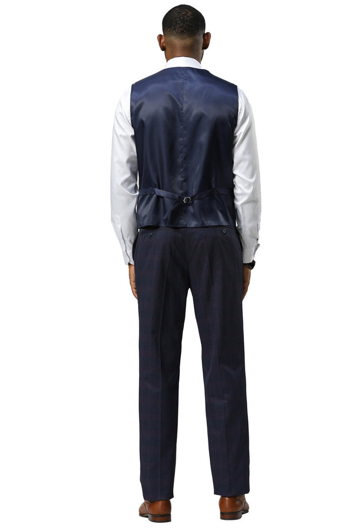 Men's Stacy Adams One Button Vested Peak Lapel Suit in Navy Glen Plaid - Image 3