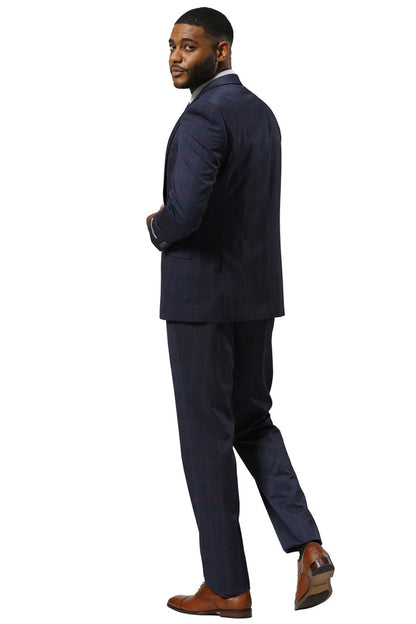 Men's Stacy Adams One Button Vested Peak Lapel Suit in Navy Glen Plaid - Image 4
