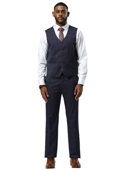 Men's Stacy Adams One Button Vested Peak Lapel Suit in Navy Glen Plaid - Image 5